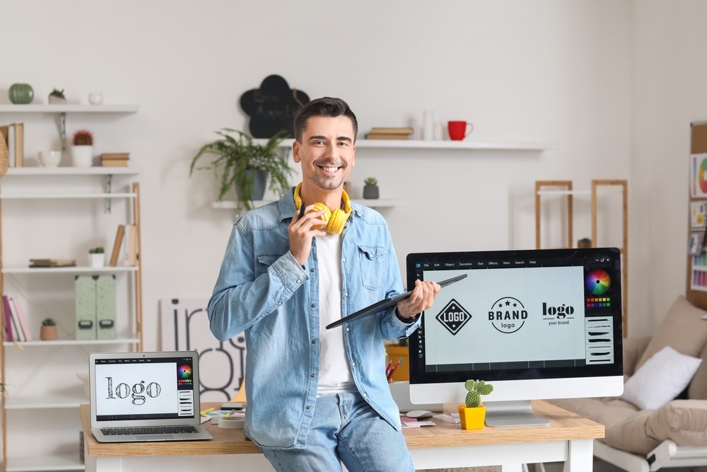 Remote Jobs in Graphic Design: A male graphic designer working in his home office