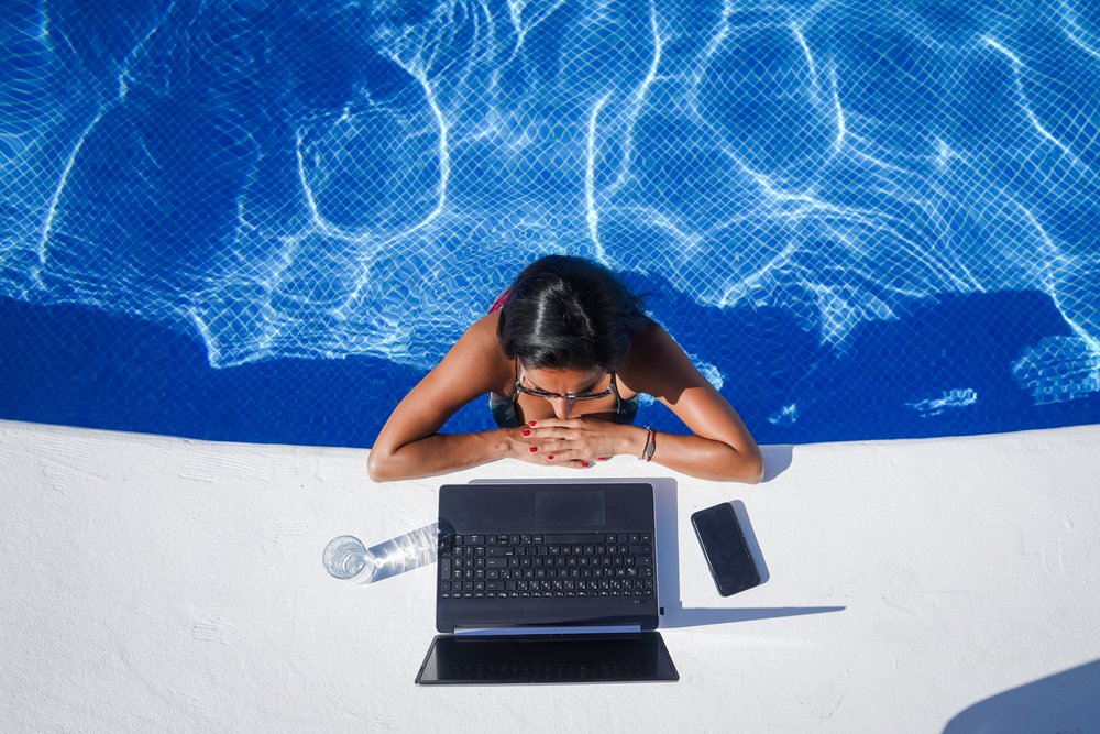 Nomad Worker: Bird view remote online working digital