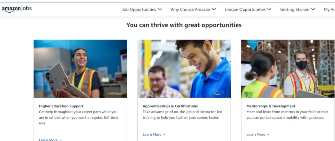 Amazon Vacancy Work from Home: A landing page of Amazon showing remote work flexibility