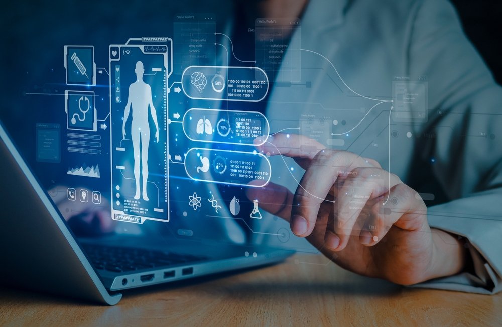 Remote Job Opportunities in Healthcare: Medical technology and futuristic concept.Digital healthcare and network on modern virtual screen.