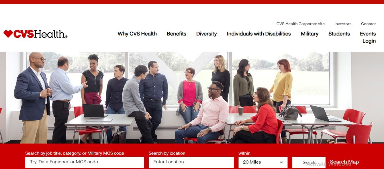 cvs work from home jobs: A picture showing landing page for CVS careers path.