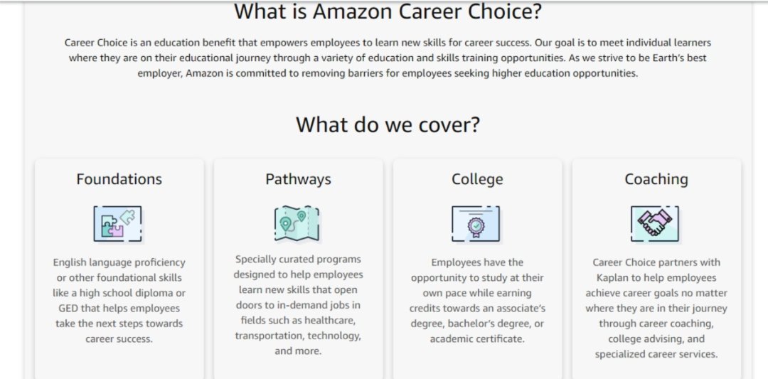Amazon Remote Jobs: A picture showing landing page for career development at Amazon
