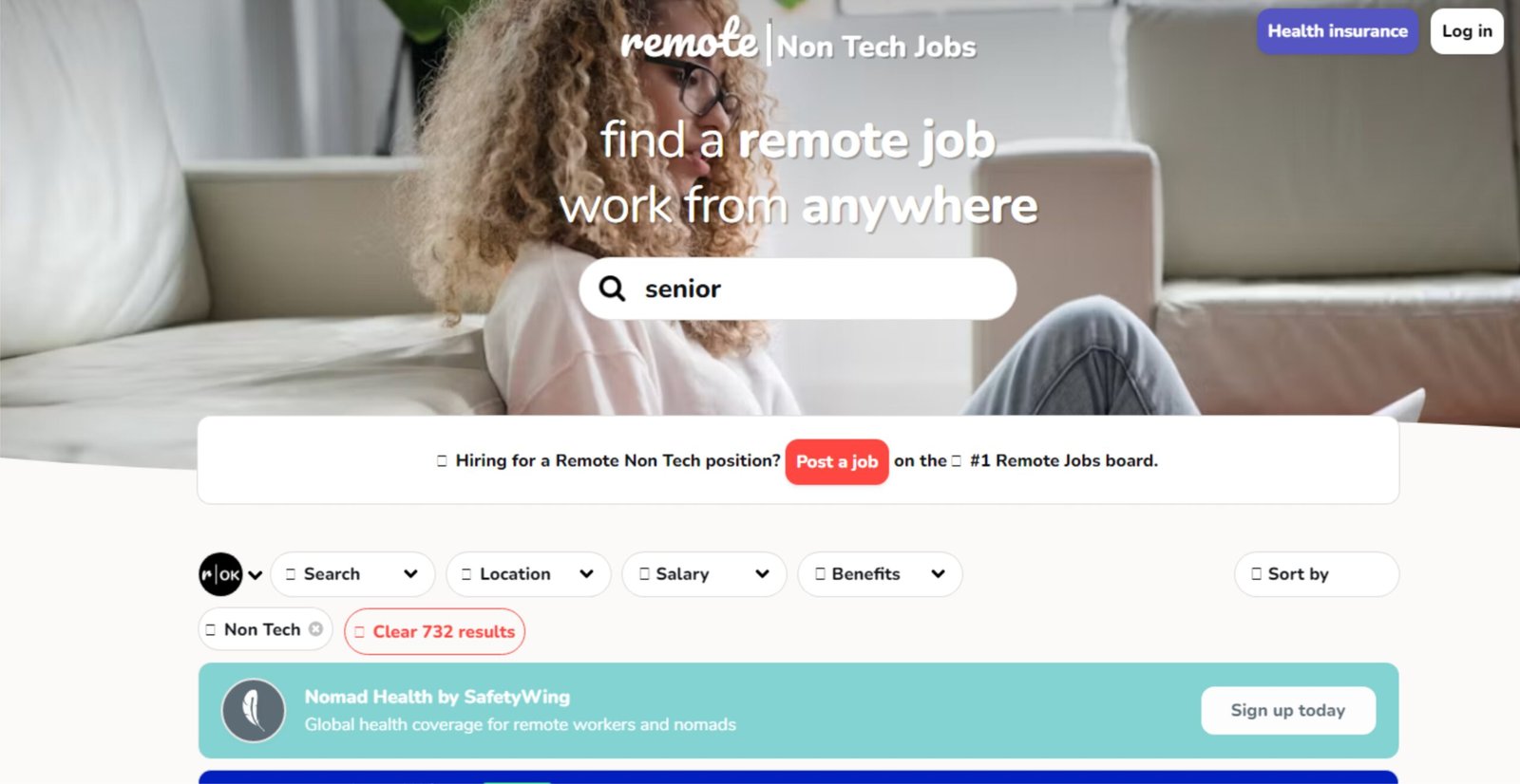 Remote Jobs for College Students: A picture showing landing page of Remote OK for job search for college students