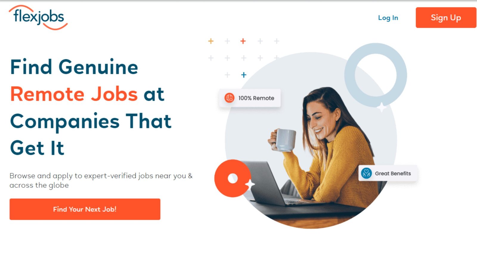 Comparing Remote Work Platforms: Flexjob home page for remote work